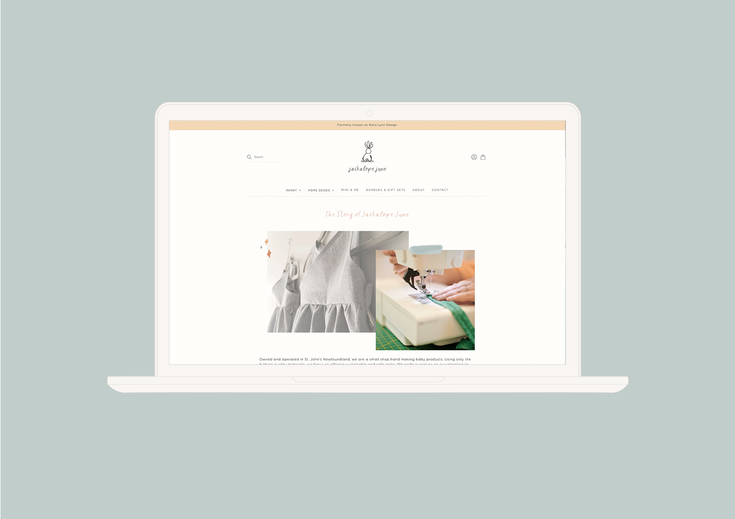 A digital mockup displaying the jacklope june website on a laptop.