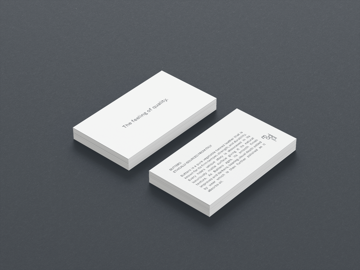 A mockup of the leather description cards designed for modjūl.