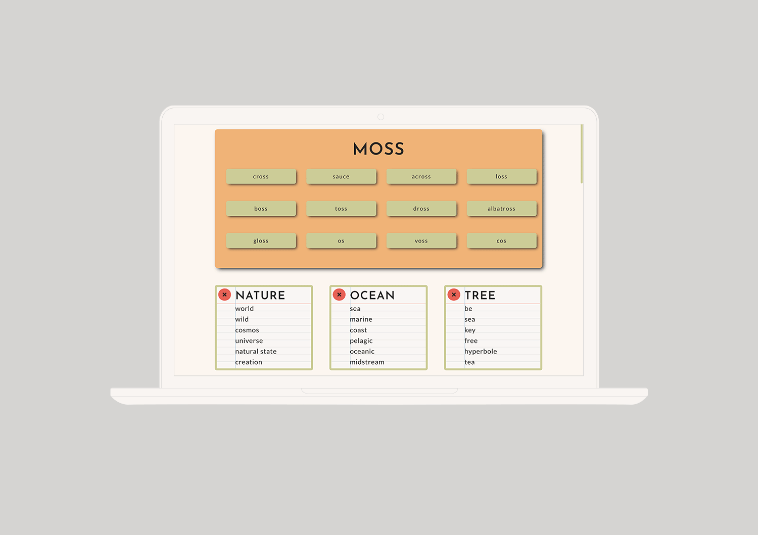 A mockup of a laptop screen showcasing the Word Party app.